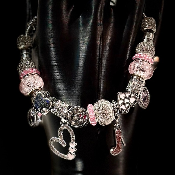 Jewelry - Elegant Silver and Pink Charm Bracelet